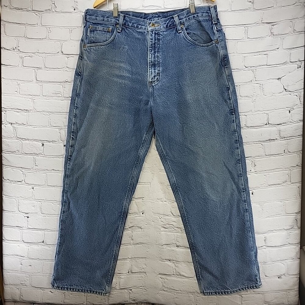 Carhartt Jeans B172 Mens Sz 40 X 30 Flannel Lined Relaxed Fit Straight Flawed
